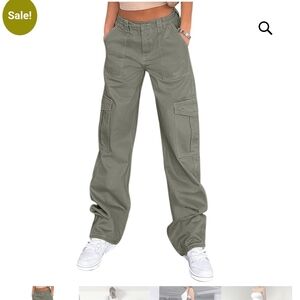 Women's Sz M Elastic Back Waist Olive Cargo Pants Cotton- Spandex